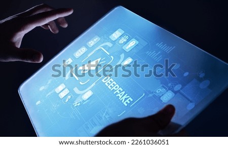 Deep Fake news artificial intelligence in media technology concept on virtual screen. Royalty-Free Stock Photo #2261036051