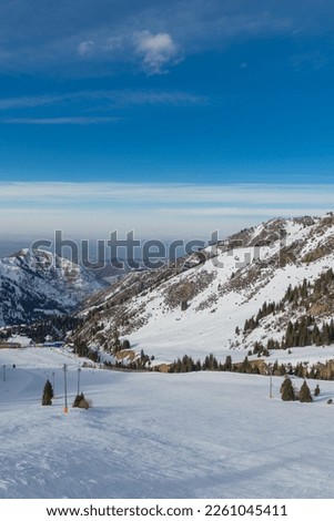 Shymbulak mountain resort's ski slopee. Almaty, Kazakhstan.
