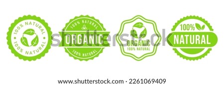 Set 100% Natural and organic Product Vector Icon Circle Sign. Healthy Food Emblem. Organic food Badge. Royalty-Free Stock Photo #2261069409