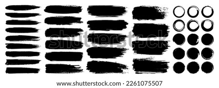 Set of vector paint brush stroke, ink splatter and artistic design elements. Dirty watercolor texture, box, frame, grunge background, splash or creative shape for social media. Abstract drawing. Royalty-Free Stock Photo #2261075507