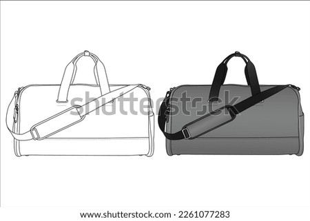 Duffle Bag, Vector Illustration, Bag Outline Template, Fashion Flats Sketch, Vector Clip Art Template