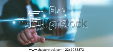 Data document content management system search and online file transfer download or doc sharing and database digital cloud drive storage service on computer network technology analytics concepts Royalty-Free Stock Photo #2261088373
