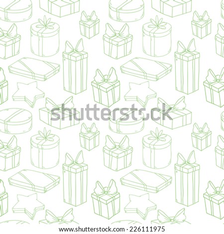 Seamless pattern with different party holiday boxes on white background