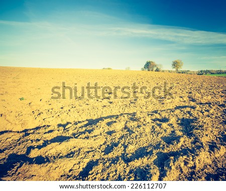 vintage photo of plowed field at good weather