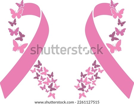 pink ribbon, breast cancer awareness symbol or sign, isolated on white, vector icon illustration