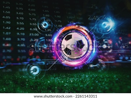 Soccerball with football online bet analytics and statistics background Royalty-Free Stock Photo #2261143311