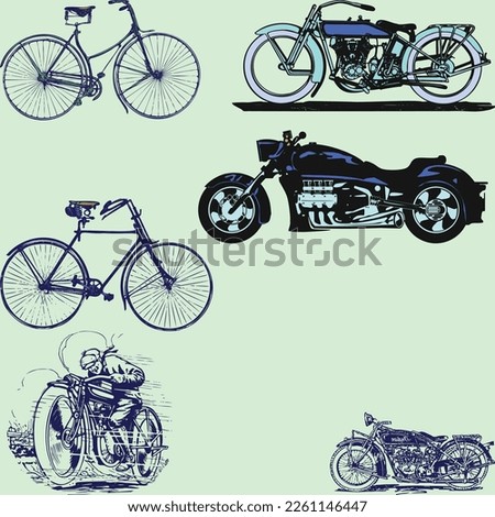 Collection of Motorcycles and bicycles icons. Moto vehicles symbols vector stock illustration.
Simple and modern motorcycle vector icon set. Classic motorcycle, bike.