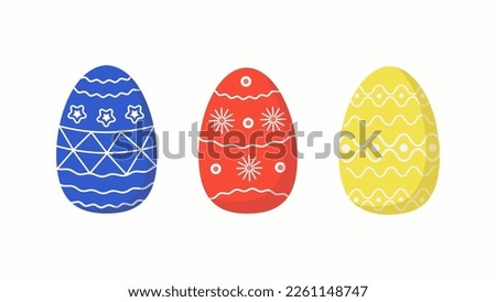  Easter. Painted Easter eggs. Set.  Holiday decor. Vector illustration, flat style, card design.