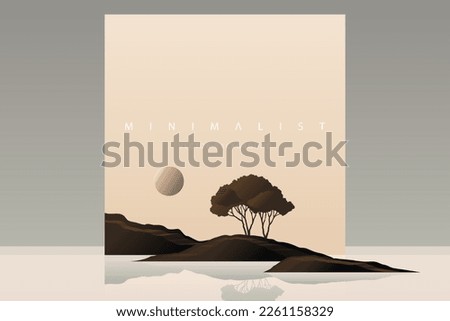 Minimalist landscape aesthetic background wallpaper. Creative modern paint. Abstract nature art contemporary mountain poster. Hand drawn vector illustration for prints decoration wall arts and canvas