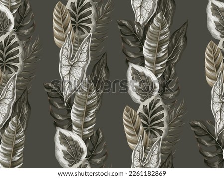 Seamless pattern with tropical leaves. Vector