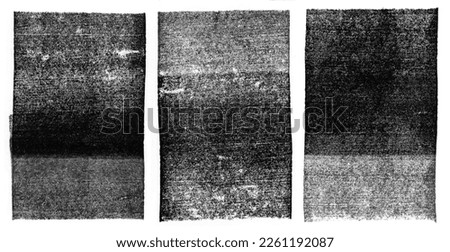 set of three highly detailed letterpress, stamp, rolled ink textures isolated over a white background, great as vintage overlay or distressed mask	 Royalty-Free Stock Photo #2261192087