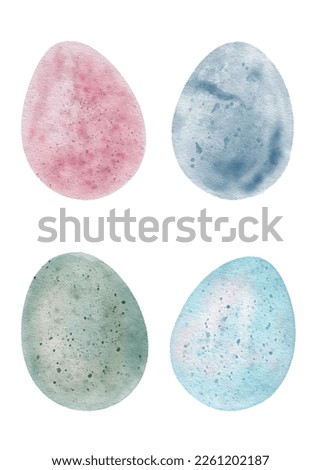 Easter Eggs. A set of colorful illustrations for hand painting eggs in watercolor style. Decorative elements on a white background.