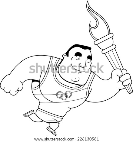 A cartoon Olympic athlete running with the Olympic torch.