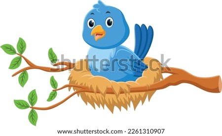 Cartoon cute Bird in the nest 