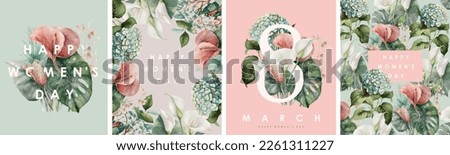 March 8. International Women's Day. Vector illustration of flower composition, frame, pattern, bouquet for greeting card, background or flyer Royalty-Free Stock Photo #2261311227