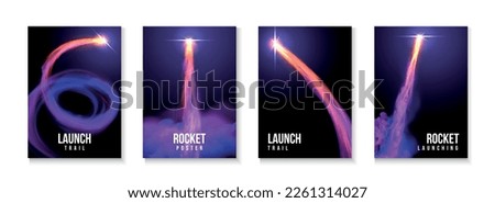 Realistic rocket trail poster set with vertical compositions of editable text and neon backgrounds with smoke vector illustration Royalty-Free Stock Photo #2261314027