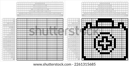 Doctor Bag Icon Nonogram Pixel Art, Medical Kit Bag, Heart Care Professional Bag Icon Vector Art Illustration, Logic Puzzle Game Griddlers, Pic-A-Pix Picture Paint By Numbers