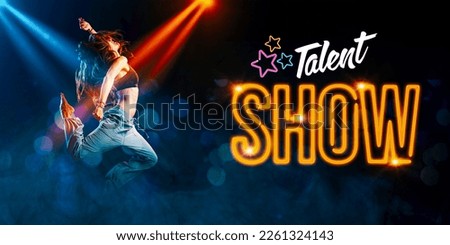 Talent show advertisement and young woman dancing, entertainment and contests concept Royalty-Free Stock Photo #2261324143