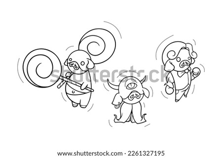 set-drawing of cute pigs are cosplaying in various conditions and styles. devil, candy man, nobleman