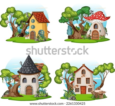 Set of fairy tale house isolated illustration
