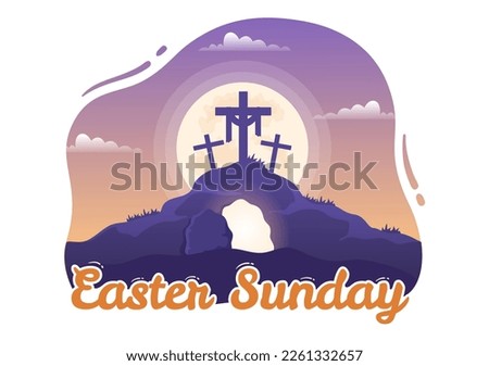 Happy Easter Sunday Day Illustration with Jesus, He is Risen and Celebration of Resurrection for Web Banner or Landing Page in Hand Drawn Templates Royalty-Free Stock Photo #2261332657