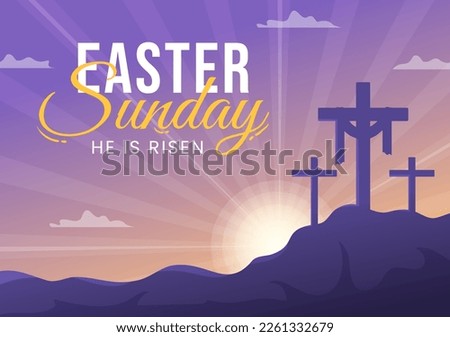Happy Easter Sunday Day Illustration with Jesus, He is Risen and Celebration of Resurrection for Web Banner or Landing Page in Hand Drawn Templates Royalty-Free Stock Photo #2261332679