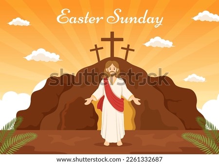 Happy Easter Sunday Day Illustration with Jesus, He is Risen and Celebration of Resurrection for Web Banner or Landing Page in Hand Drawn Templates Royalty-Free Stock Photo #2261332687