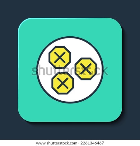 Filled outline Wonton icon isolated on blue background. Chinese food. Turquoise square button. Vector