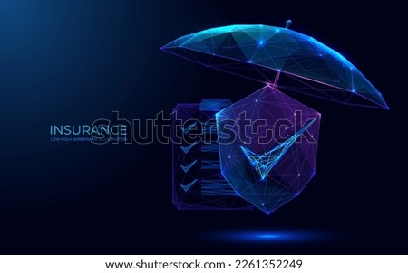 Digital insurance concept. Shield and checklist are under protective umbrella. Polygonal technology futuristic vector illustration on a dark background. EPS 10.
 Royalty-Free Stock Photo #2261352249