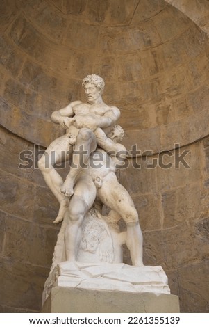 Statue of Hercules and Anteus in the inner courtyard of Palazzo Pitti, Florence, Italy Royalty-Free Stock Photo #2261355139