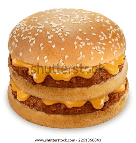 Pork Burger with mustard sauce dressing isolated on white background, Hamburger on white With work path.