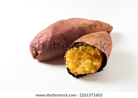 Japanese baked sweet potato on white background