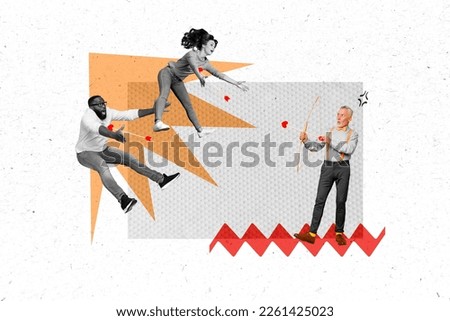 Artwork magazine collage picture of happy smiling mature cupid shooting creating new couple isolated drawing background