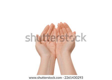 Two female palms front view, palms up. Isolate on a white background. Royalty-Free Stock Photo #2261430293