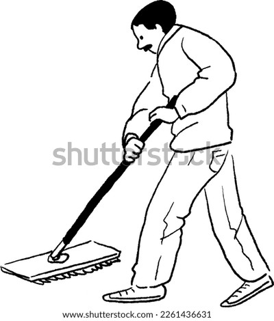 Vector line drawing of a man cleaning