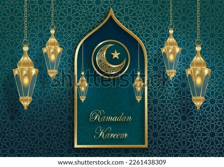 Ramadan Kareem design on Islamic background with gold pattern on paper color backgroung (translation : Ramadan Kareem)