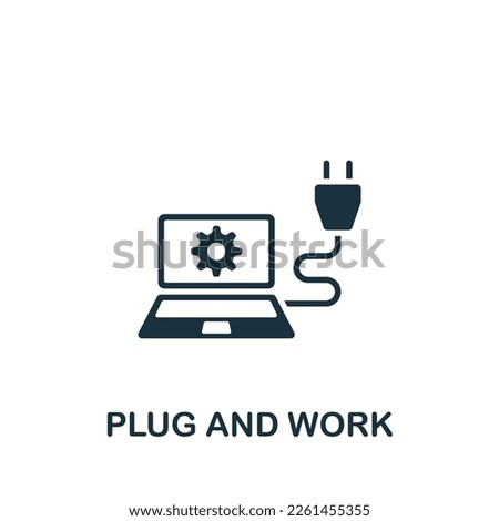 Plug and work icon. Monochrome simple sign from digitalization collection. Plug and work icon for logo, templates, web design and infographics. Royalty-Free Stock Photo #2261455355