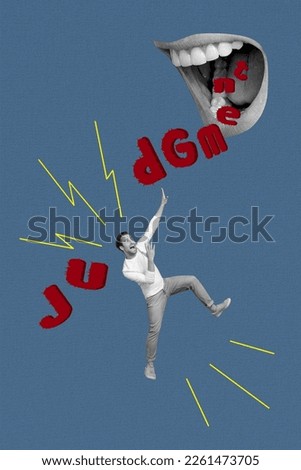 Creative photo 3d collage artwork poster postcard of scared guy avoid suffer bullying social media life isolated on painting background