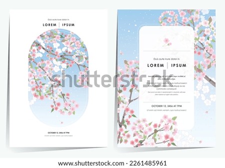 Vector editorial design frame set of spring scenery with cherry trees in full bloom. Design for social media, party invitation, Frame Clip Art and Business Advertisement