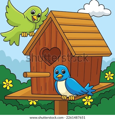 Spring Birdhouse Colored Cartoon Illustration