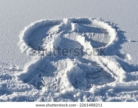 snow angel on the snowy surface of the lake