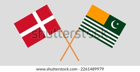 Crossed flags of Denmark and Azad Kashmir. Official colors. Correct proportion. Vector illustration
