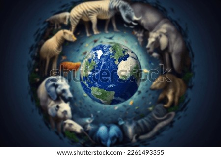 Planet earth and various animals. Biodiversity. Environmental protection. Royalty-Free Stock Photo #2261493355