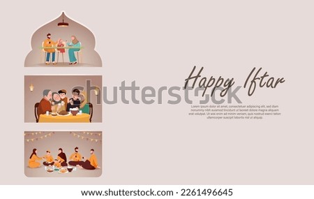 Happy Iftar Concept with Various Muslim Family Having Meal Togethr with Family. Ramadan Kareem Vector Design for Poster and Banner. Break Fasting Activity Royalty-Free Stock Photo #2261496645
