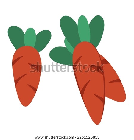 Set with three flat carrots. Cartoon vector illustration.
