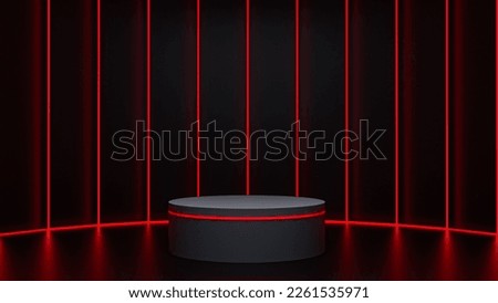 Sci Fi Futuristic Podium. Futuristic Stage neon. 3D rendering. Cyberpunk podium. Futuristic technology podium. tech red podium