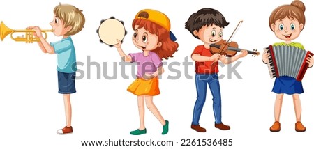 Set of children musician cartoon charcter illustration