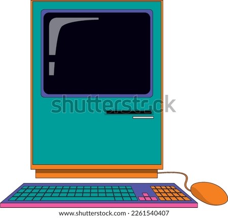 Retro computer device isolated illustration