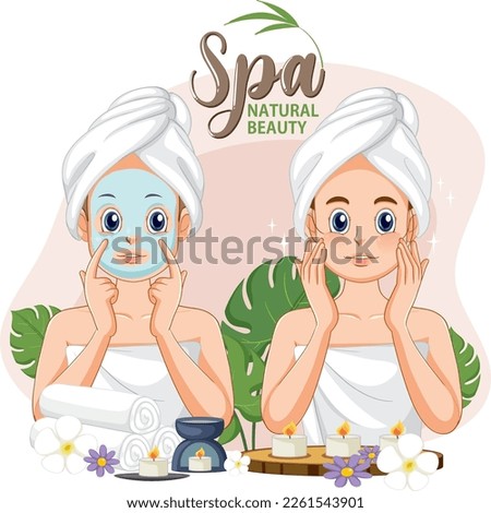 Spa woman applying facial mask illustration