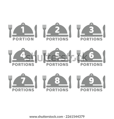 Meal portion size with dish cover vector icon set. One, two food portions icons.